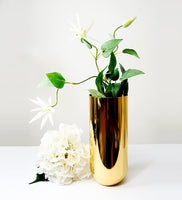 Glazed Metal Gold Vase Made of Bronze for Centerpieces / Vintage Cylinder Bud Desk Metallic Gold Vase